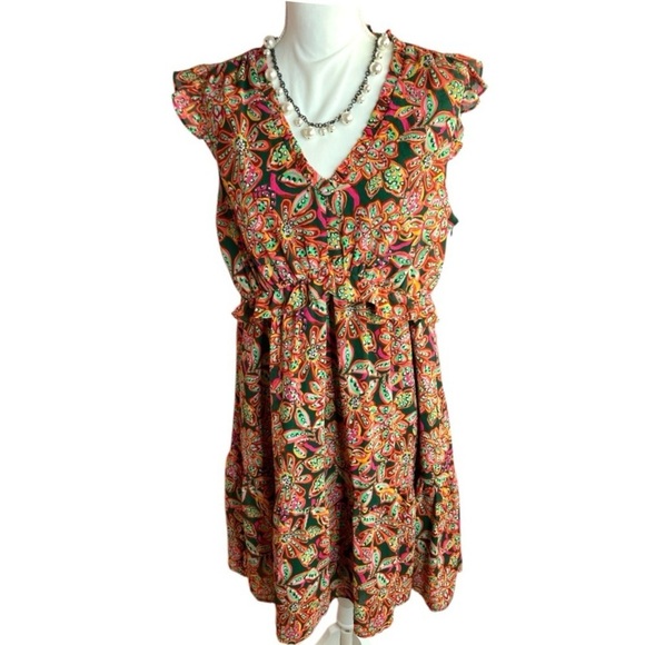J.Crew Factory Floral Print Ruffle V-neck Mini Dress - Picture 3 of 14